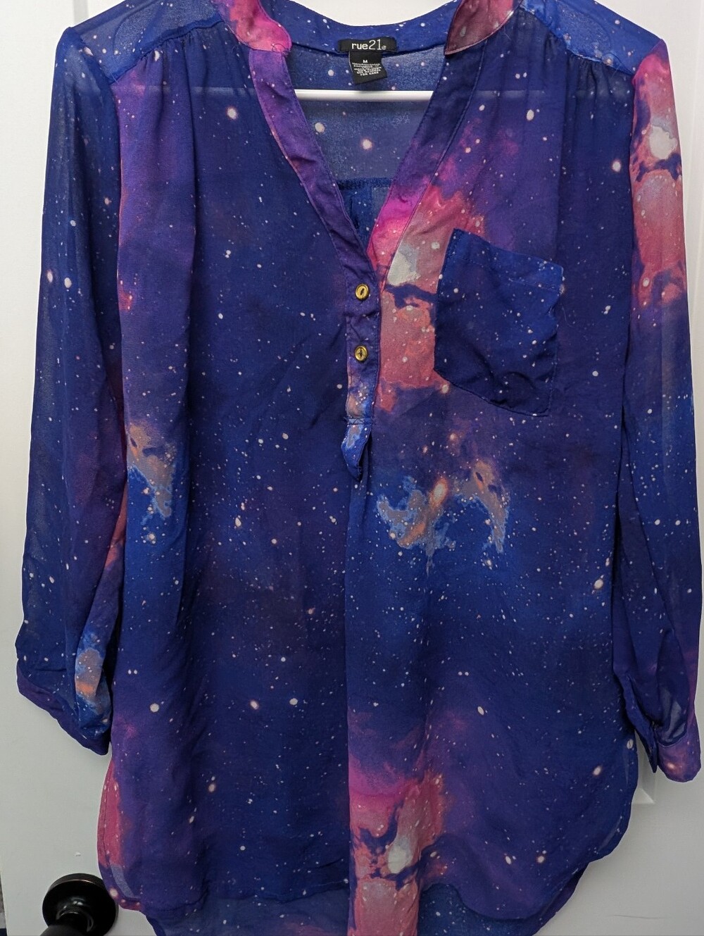 Rue21 Galaxy Print Sheer Blouse - Blue, Pink & Purple